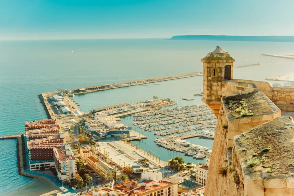Aerial view of Alicante coastline and city