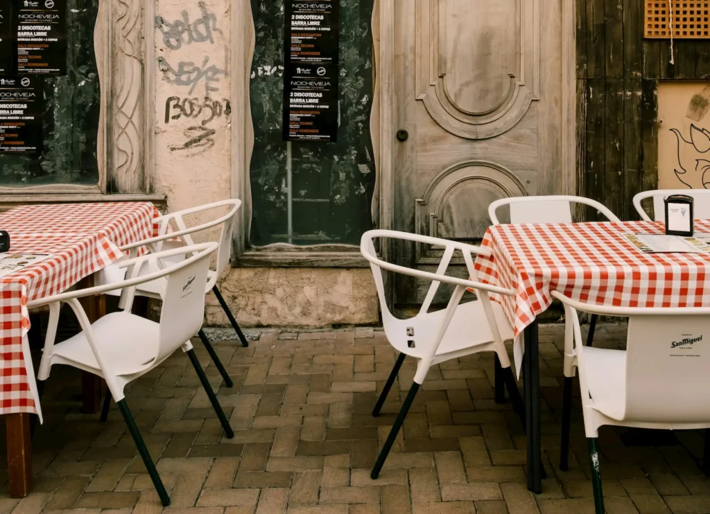 Sunny café terrace on a Spanish street