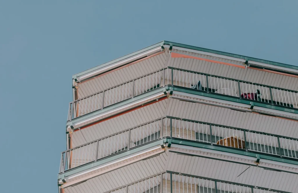 Apartment buildings on a sunny street in Spain