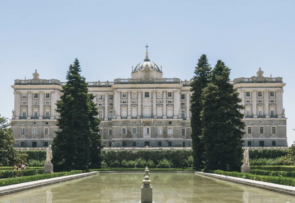Madrid Royal Palace facade against a blue sky